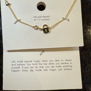 Gold Necklace Lock and Key (to my heart) Charm 14k Gold Dipped